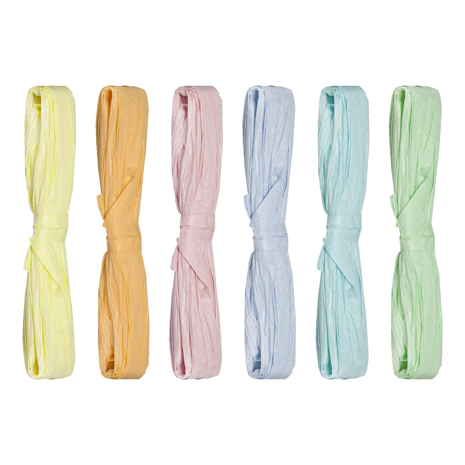 Mayplous 6 Rolls x 10 m Pastel Color Paper Ribbon Twine, Paper Cord String 5–7 mm Wide 20 mm Flat, 6 Colors Decorative Craft Ribbon for Scrapbooking, Journaling, Card Making, DIY Crafts (May)