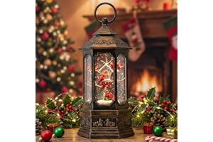 TIJNN 12" Christmas Snow Globe Lantern, Cardinals Habitat Glittering Hexagonal Music Box, USB and Battery Powered Christmas Indoor Decoration Gift