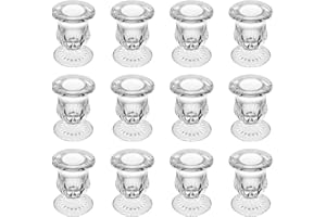 BTGLLAS Glass Taper Candle Holder Set of 12 - Clear Crystal Candlestick Holders for Tapered Candles, Elegant Candle Stick Holder Set for Wedding Party Christmas Thanksgiving Festival (12, Transparent)