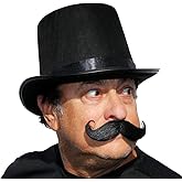 Fake Handlebar Mustache with Self Adhesive Tape, Capt Hook Moustache, Large Realistic Costume Mustache (Black)