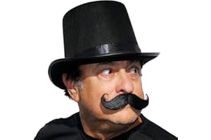 CITY COSTUME WIGS Fake Handlebar Mustache with Self Adhesive Tape, Capt Hook Moustache, Large Realistic Costume Mustache (Black)