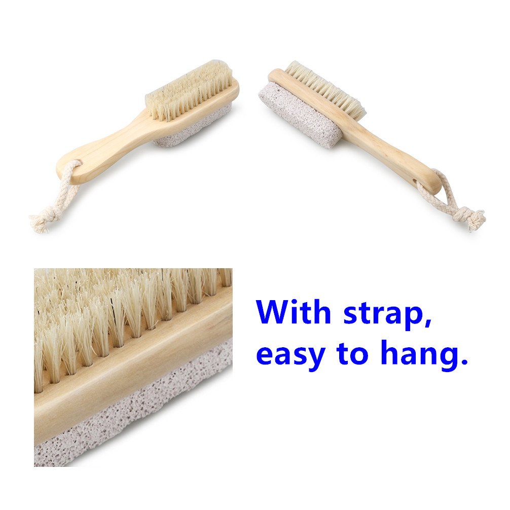 Foot Pumice Stone Brush Bristle Exfoliator Scrubber 2 Pack, Men Women Dead Skin Massage SPA Callus Remover with Wood Handle for Feet, 7\