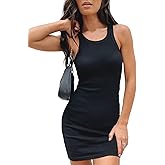 Samefar Womens Ribbed Scoop Neck Sleeveless Tank Dresses Basic Bodycon Mini Dress
