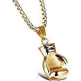 POYAMUSE Boxing Glove Pendant Necklace Stainless Steel Sports Jewelry for Men and Women, Combat Sports Themed Necklace for Boxing Enthusiast