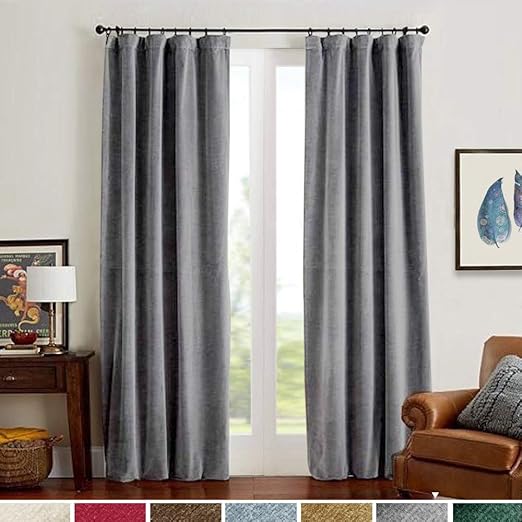 Amazon Com Velvet Curtains 95 Inch Thermal Insulated Long Grey