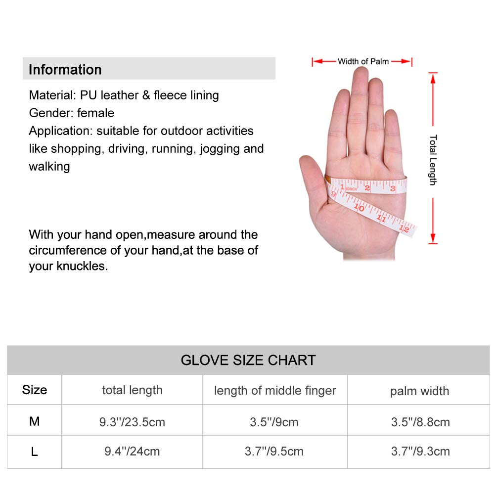 VBG VBIGER Women Winter Gloves Warm PU Faux Leather Gloves All Fingers Touchscreen Gloves Black Driving Gloves for Ladies (Medium, Black)