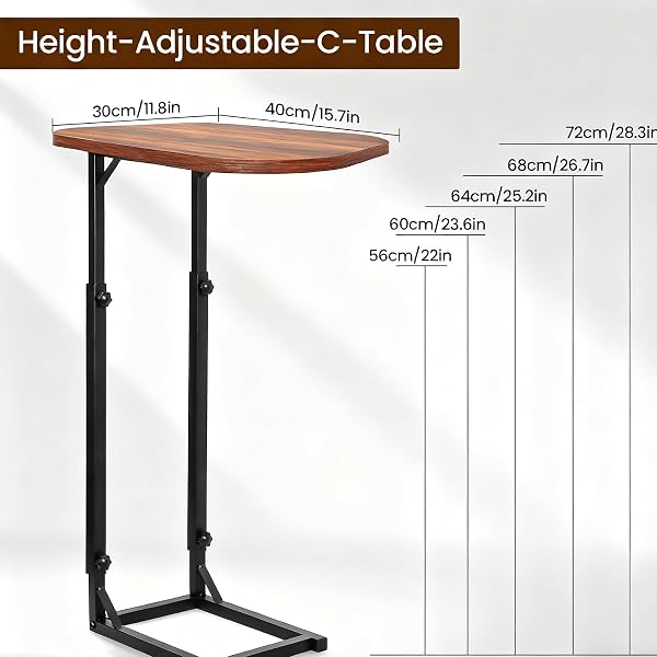 WHEARTED ADJUSTABLE SIDE TABLE, C SHAPED END TABLE FOR COUCH, BEDSIDE TABLE TV TRAY SMALL COFFEE TABLE, NARROW SIDE TABLES FOR LIVING ROOM, BEDROOM, BATHROOM, SMALL TABLE FOR SOFA, BED, COUCH