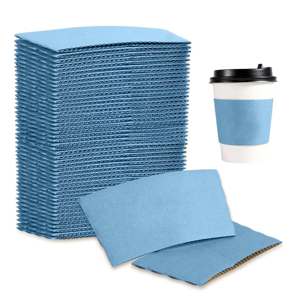 Photo 1 of EchoDone 8 oz Disposable Coffee Cup Sleeves for Hot Drinks Paper Corrugated Cup Jackets 200 Count Color Blue Fit 80mm diameter Cup 270ml or 330ml