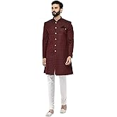 KISAH Men's Jacquard Floral Indowestern Sherwani Pajama/Dhoti Set – Regular Fit, Mandarin Collar| Ethnic Festive Wear