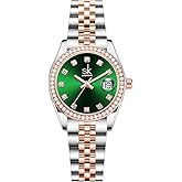 SHENGKE Women's Crystal Accented with Solid Alloy Steel Band Watch Elegant Dress Quartz Calendar Watches for Women