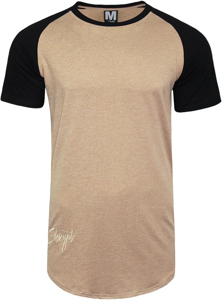 Mens SKRYPT Longline T Shirts Short Sleeve Raglan Designer Contrast Gym Sports Top