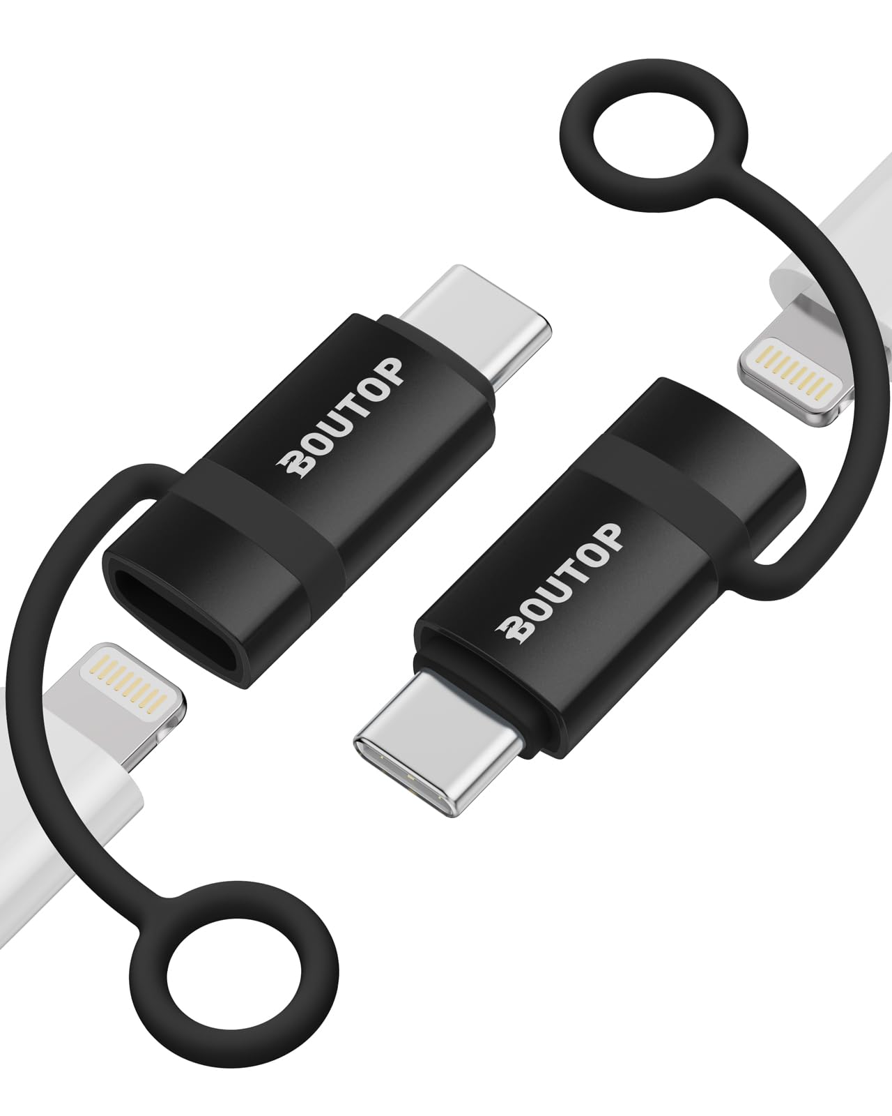 BOUTOP [Apple MFi Certified 60W Lightning to USB C Adapter for Fast Charging Compatible with iPhone 15 Pro/15 Pro Max/15/15 Plus, MacBook, iPad - [2 Pack, Black]