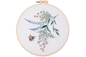 Amiiba Embroidery Starter Kit with Wildflower and Bee Pattern, DIY Full Range Stamped Embroidery Cross Stitch Kits for Beginn