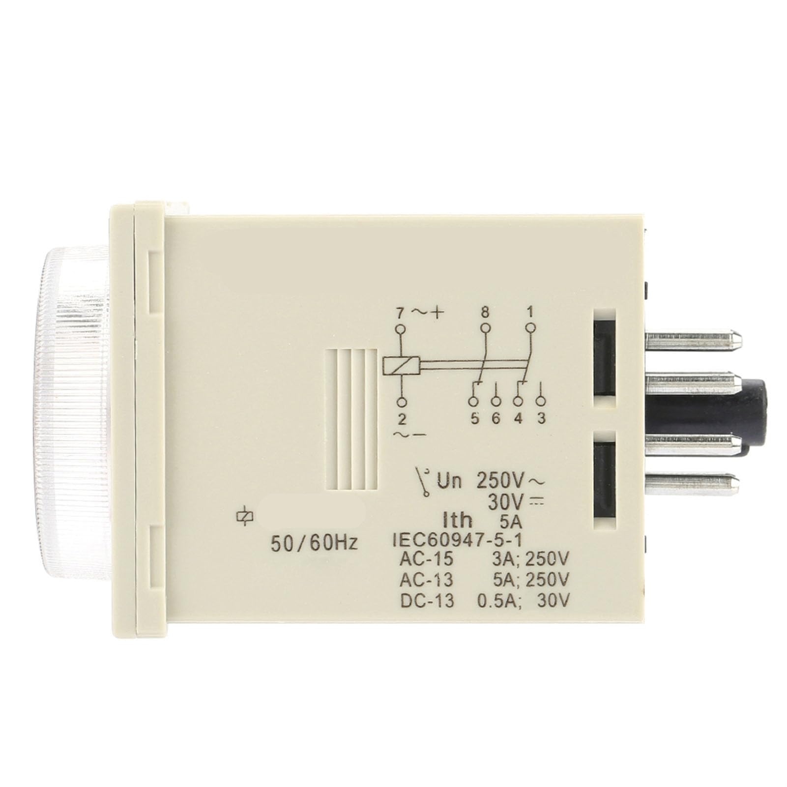 Delay Timer Relay 1.2S-300H Knob Time Relay 8-Pin 100-240VAC 100-125VDC 5A 2NC (47 x 47 x 85mm / 1.85 x 1.85 x 3.34in), relay