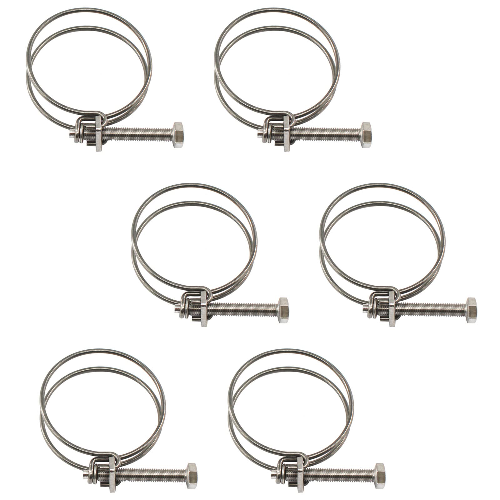 (6 Pieces) 31-35mm Double Wire Hose Clamp Pipe Tube Clamps 304 Stainless Steel Hose Clips
