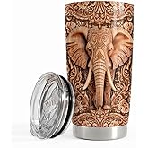 SANDJEST Elephant Tumbler 20oz Elephants Wood Drawing Stainless Steel Insulated Tumblers Coffee Travel Mug Cup Gifts for Women Men Elephant Gift for Birthday Christmas