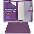 Wonderpool A4 PU Leather Portfolio Holder Ring File Document Case with Removable Binder Clipboard, Multi Pocket and Legal Pad for Business Organizer Interview and Meeting (Purple)