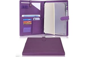 Wonderpool A4 Leather Portfolio Holder Ring File Document Case with Removable Binder Clipboard, Multi Pocket and Legal Pad fo