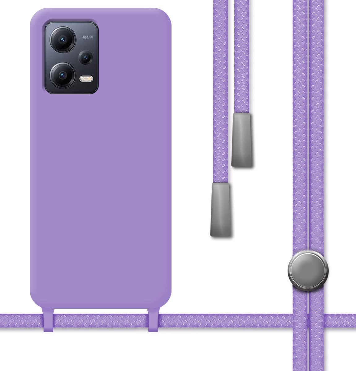 Tumundosmartphone Liquid Silicone Case with Cord for Xiaomi Redmi Note 12 5G Purple