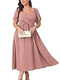 SCOMCHIC Women Plus Size Midi Dresses Short Sleeve