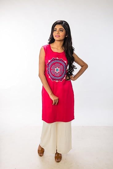 Buy Bonna Cotton Made Sleeveless Embroidered Straight Round Neck