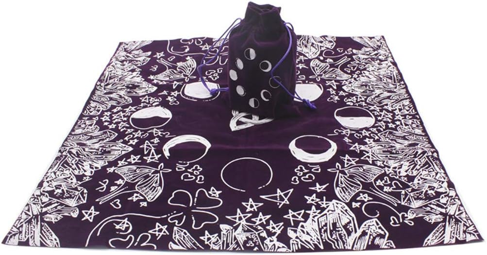 deendeng Velvet Tarot Tablecloth with Bag Witch Divination Moon Phases Lover Altar Cloth