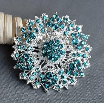 Amazon Com Teal Blue Aqua Blue Rhinestone Brooch Crystal Brooch