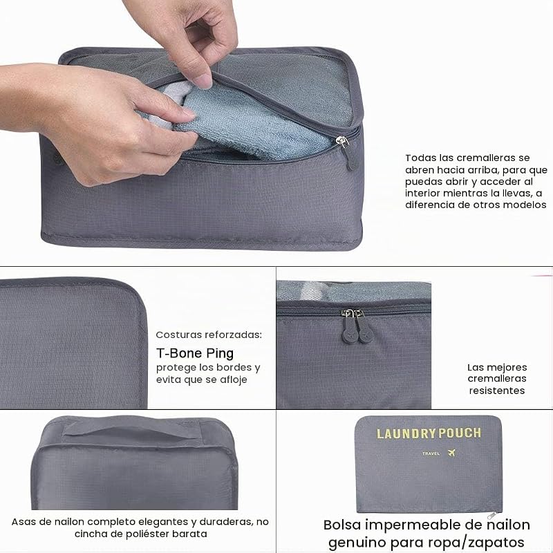 Organizador de bagagem, conjunto organizador de viagem 6 em 1, saco organizador de mala impermeável inclui 3* cubos de viagem e 3* sacos de compressão (cinzento) — foto 6 de 6