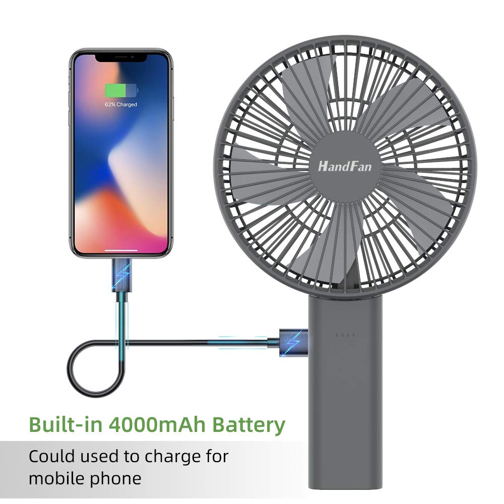 HandFan 6 Inch Handheld Fan with 4000mAh Battery 6 Speed Personal Fan, Strong Airflow, Cooling Desk Removable Base Design, 5-34H Working Time, 180° Foldable for Travel Outdoor Office Household(grey)