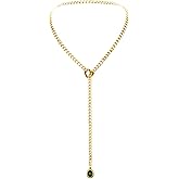 EverGlimp Heart Slip Chain Necklace for Women, Gold Cuban Chain with Removable Heart O-Ring, Sparkling Crystal Pendant, Adjustable Y-Necklace, Dainty Statement Jewelry.
