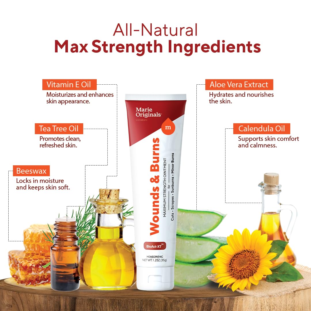 Marie Originals All-Natural Skin Repair and Burn Cream Ointment | First Aid Ointment | Accelerate Wound Healing for General Wounds, Chapped Hands, Cold Sores, Eczema, Psoriasis & Burn. 1.25oz