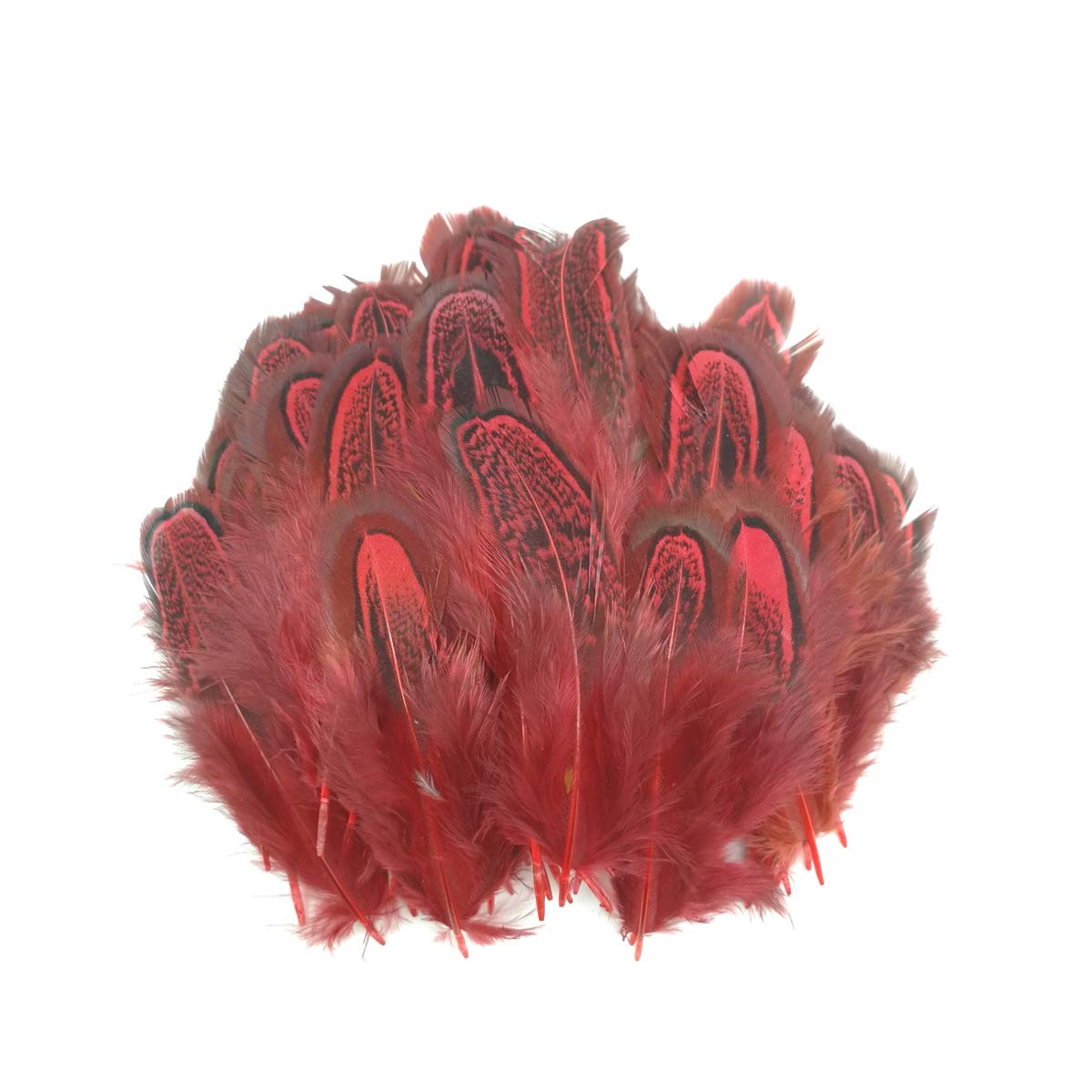 100pcs Red Pheasant Feathers 2-3 Inches Fluffy Spotted Plumage Feather for Dream Catcher Crafts Sewing Clothing Decoration