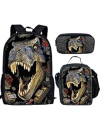 Showudesigns Cool Dinosaur Children Backpack Set with Schoolbag Lunch Bag Pencil Case Trex Backpack