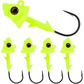 Reaction Tackle Tungsten Fish Head Jig Heads, Realistic 3D Eye Swimbait Jig Heads with Bait Keeper for Bass and Walleye, Freshwater and Saltwater Fishing (5-Pack)