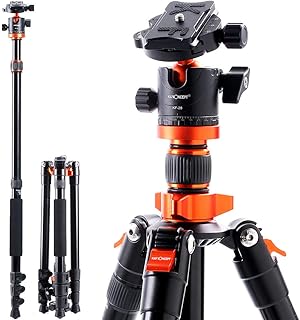K&F Concept Kamerastativ SA254M1, Aluminium Stativ mit Einbeinstativ, 1/4 Zoll Gewinde Reisestativ mit 360° Kugelkopf für Canon Nikon Sony Spiegelreflexkamera inkl. Schnellwechselplatte 158cm