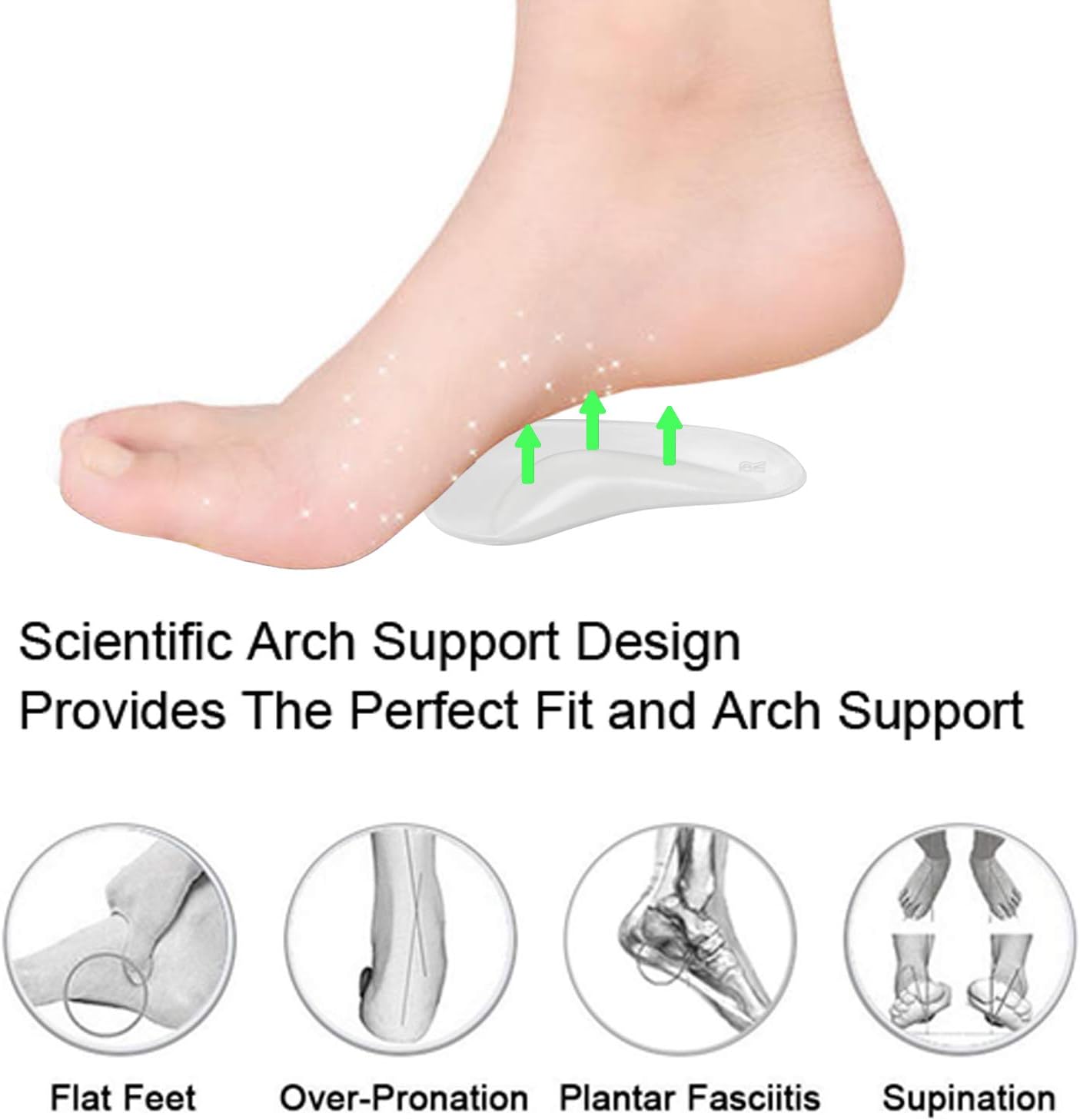 Gel Arch Support Cushions for Men & Women, Shoe Insoles for Flat Feet, Reusable Arch Inserts for Plantar Fasciitis, Adhesive Arch Pad for Relieve Pressure and Feet Pain: Health & Personal Care