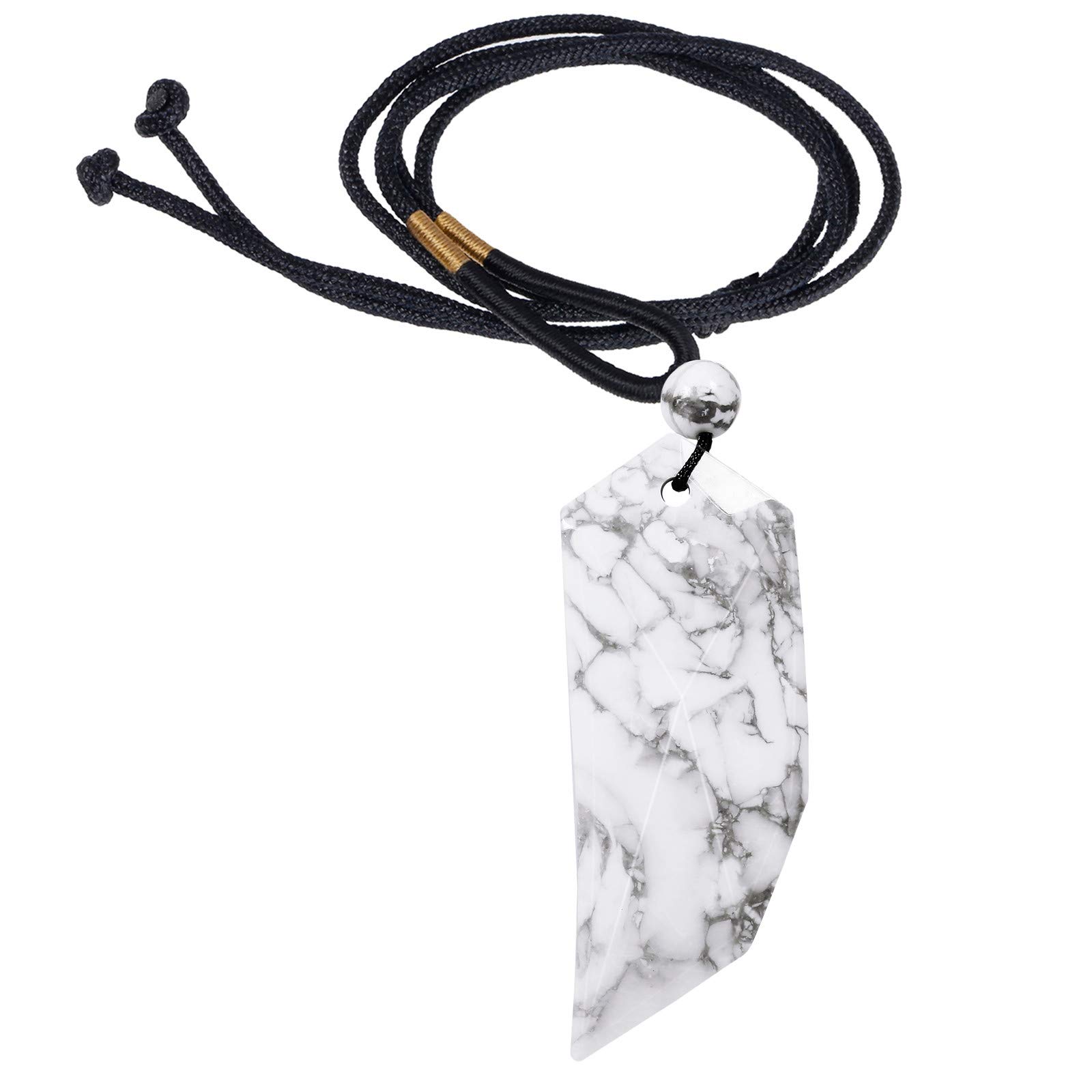Nupuyai White Howlite Turquoise Wolf Tooth Amulet Crystal Point Necklace for Men Women, Energy Healing Stone Pendant with Adjustable Rope