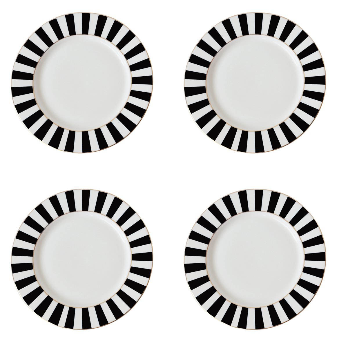 Bombay Duck Stripy Black White and Gold Set of 4 China Plates