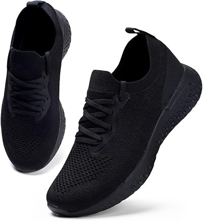 HKR Womens Trainers Athletic Running Shoes Breathable Lightweight All Black UK 6