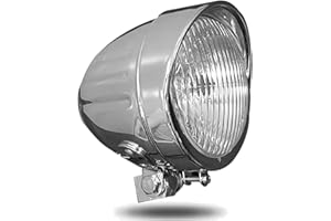 BOSYCY BOSCY 4.5" Vintage LED Motorcycle Headlight For Harley Davidson，4-1/2 Inch Bullet-Head Lamp Running Light Universal Fits Harley Mini Bike Sportster Dyna Bobber Copper-Bottom Mount, Chrome Visor