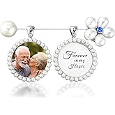 LIKEYO Wedding Bouquet Photo Charms Something Blue Gift for Bride, Pearl Floral Bouquet Charms for Wedding Memory, Something Blue Bride Memorial Gift, Silvery Bridal DIY Photo Frame Pin