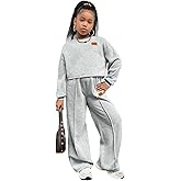 Ltvoo Girls 2 Piece Sweatsuit Outfits Long Sleeve Pullover Sweatshirt Tops and Wide Leg Sweatpant Jogger Pants Sets for 8-12Y