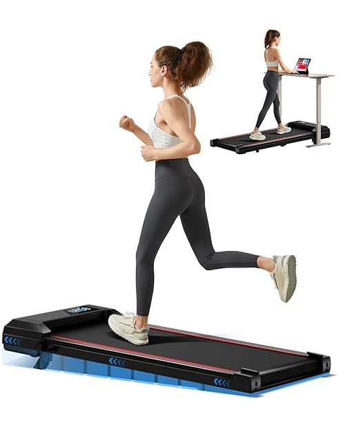 UMAY Walking Pad Treadmill with 9% Incline, Under Desk Treadmill with Diamond Pattern Running Belt, Lightweight Walking Running Electric Machine for Home Office with LED Display