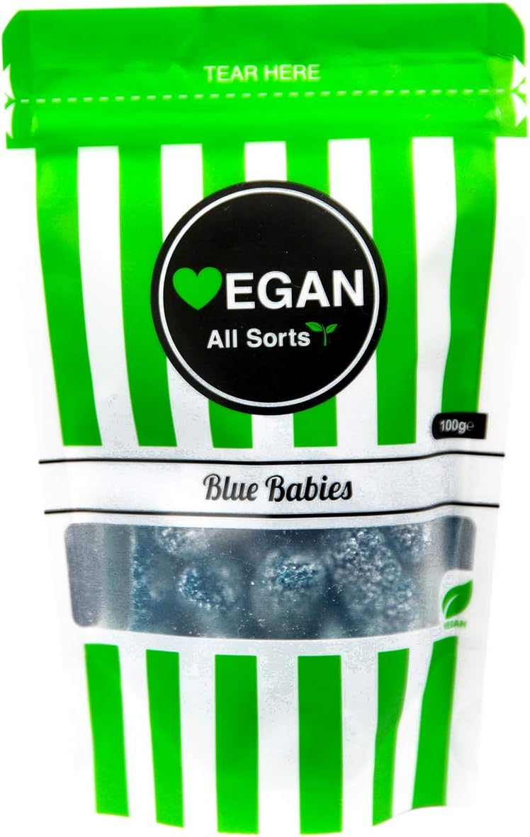 Vegan All Sorts Baby Mega Bags | Gluten Free Bubblegum Cola Bottles | Fizzy Sour Apples | Fizzy Blue Babies 100grams (Blue Babies, 100grams)