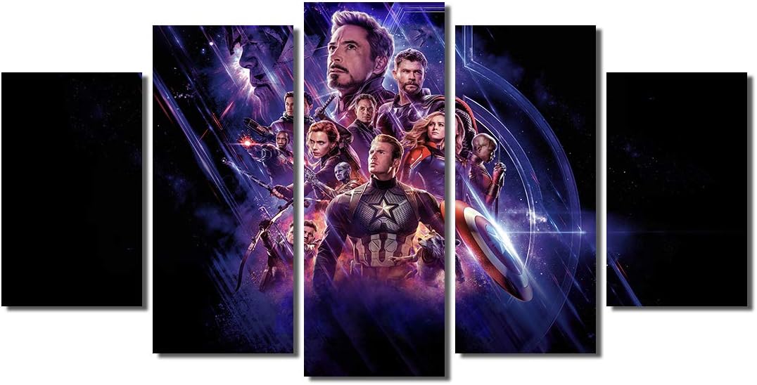 Picture Sensations® Framed Canvas Art Print, Avengers Endgame Iron Man Hulk Thor Captain America Thanos Carol Danvers Black Widow Nebula Hawkeye - 5 Panel 60"x32"