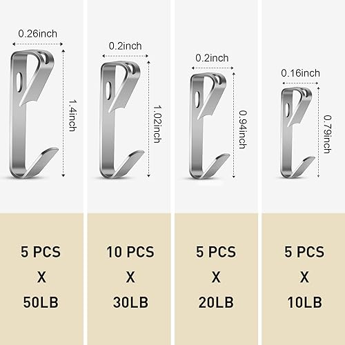 Picture Hanging Hooks, 50 Pcs Heavy Duty 10-50 lbs Picture Hangers