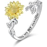zaxsj Sterling Silver Sunflower Ring for Women You are My Sunshine Ring Adjustable Sunflower Open Ring Jewelry Gift Promise Ring