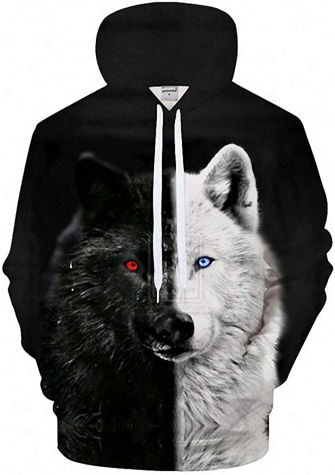 Ying and Yang Wolf Hoodie Sweatshirt Hoody Men 3D Pullover Harajuku Tracksuit