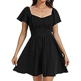 FreeMolly Women's Square Neck Wrap Dress - Ruffle Puff Sleeve Tie Back Mini Dress for Party Casual Cottagecore Style