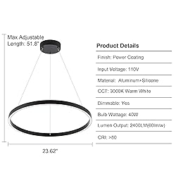 WELAKI Modern Led Chandelier, 1 Ring Contemporary
